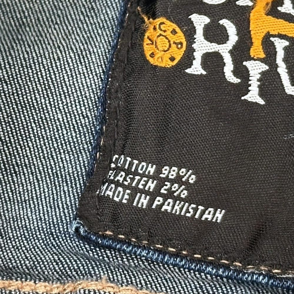 Copper Rivet Denim Jacket Mens XL Blue Bomber Graphic Checkered Street Art Skull - Picture 9 of 10